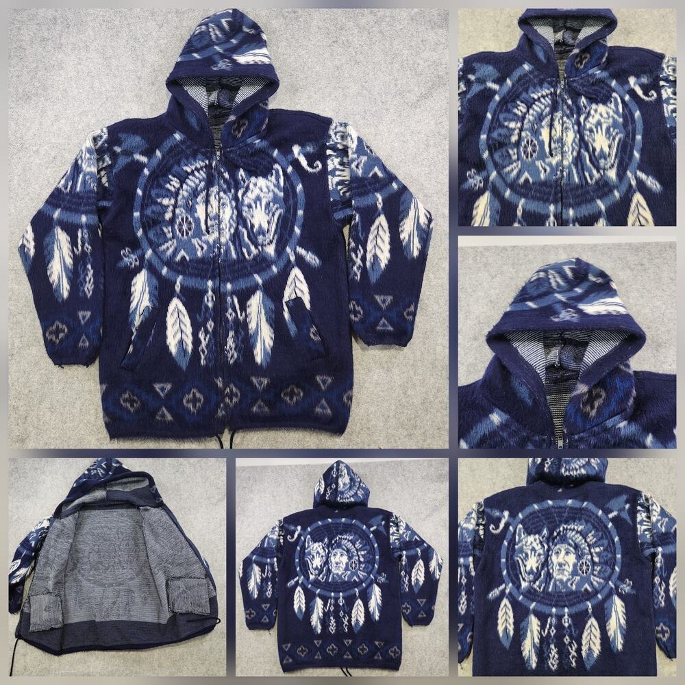VTG Wolf Dreamcatcher Artesanias Jacket Mens Large? Hooded‎ Zip Southwestern